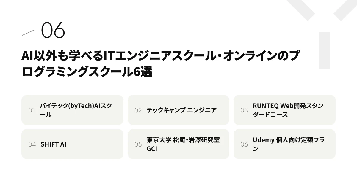 AI以外も学べるITエンジニアスクール・オンラインのプログラミングスクール6選