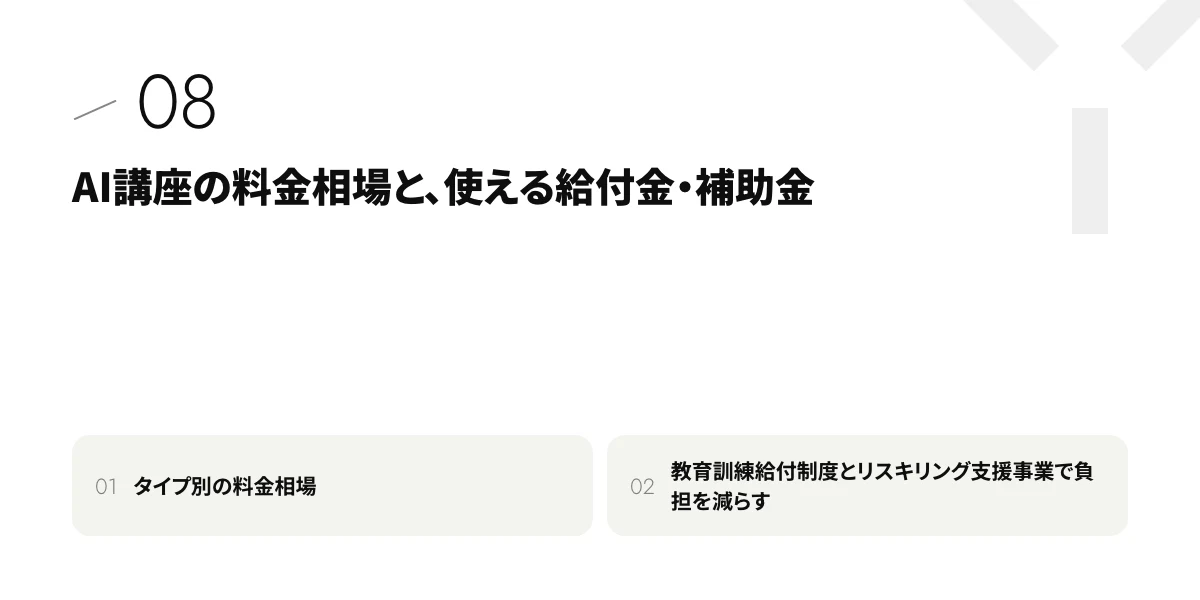 AI講座の料金相場と、使える給付金・補助金