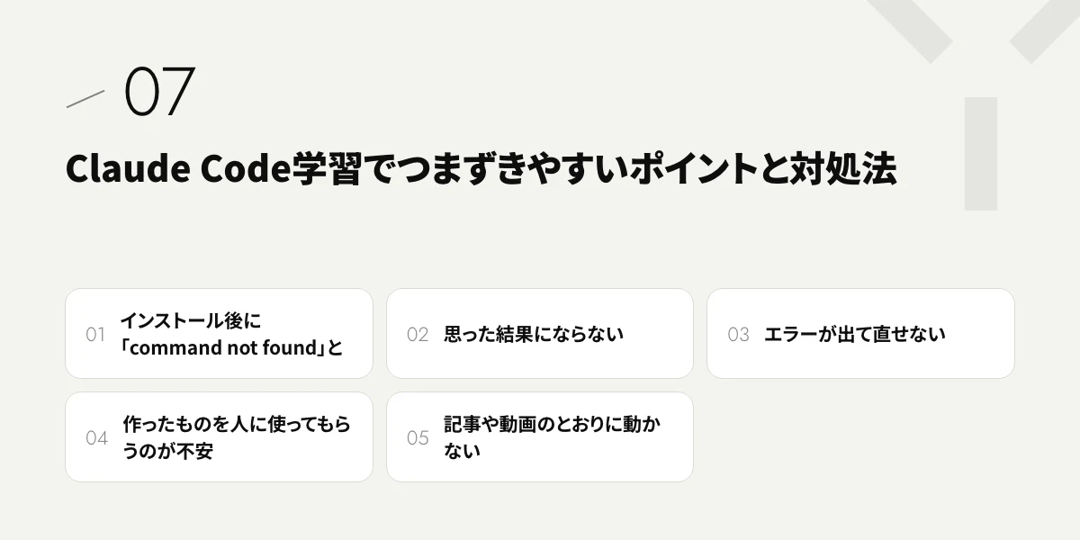 Claude Code学習でつまずきやすいポイントと対処法
