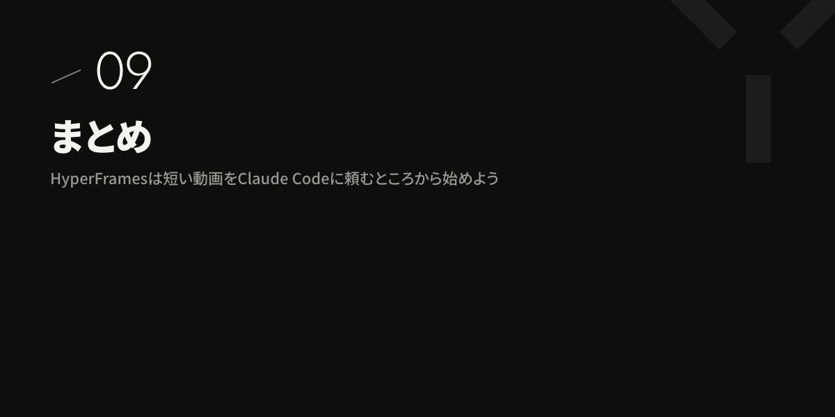 まとめ|HyperFramesは短い動画をClaude Codeに頼むところから始めよう
