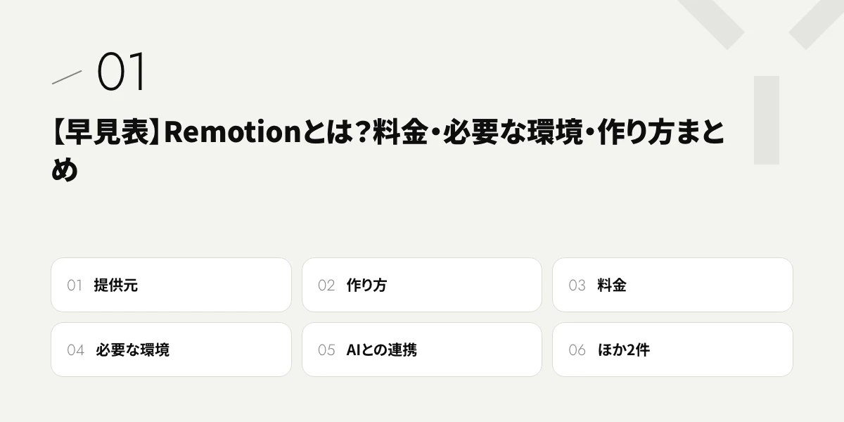 【早見表】Remotionとは?料金・必要な環境・作り方まとめ
